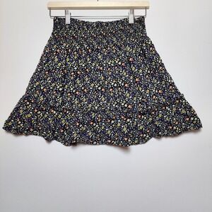 Twik Floral Ditsy Print Smocked Waist Ruffle Mini Skirt Black Medium